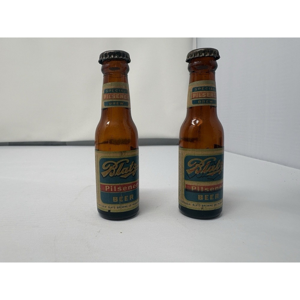 Vintage Mini Blatz Pilsener  Salt & Pepper Glass Bottles Breweriana Collectible